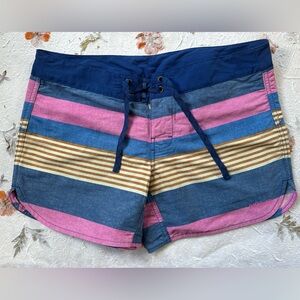 Patagonia Women's Athletic Shorts - Blue, Pink, and Brown Stripes